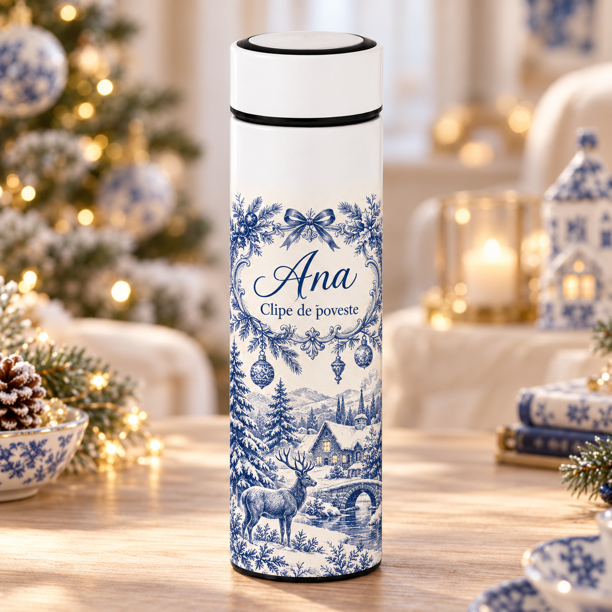 Termos Personalizat 500 ml cu Infuzor de Ceai, Nume și Mesaj – Clipe de Poveste