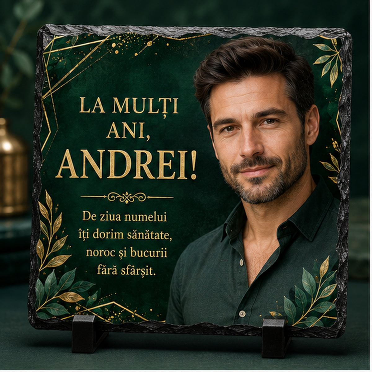 Piatră Ardezie Personalizată pentru Ziua Numelui 20x20 cm cu Poză și Nume – Cadou Onomastic pentru Bărbați