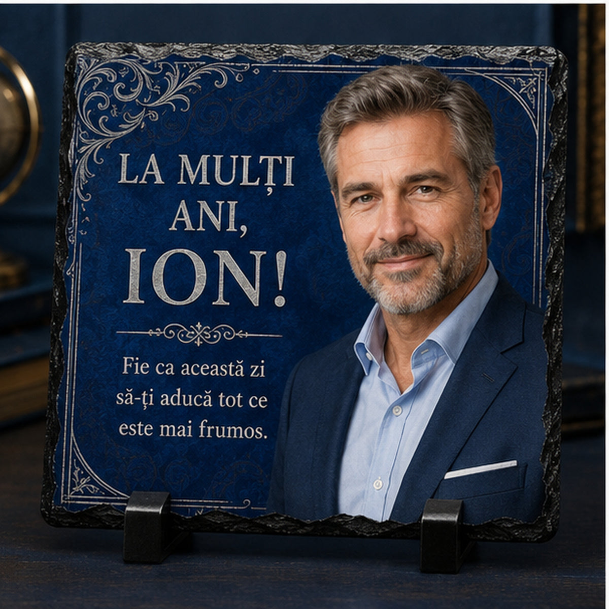 Piatră Ardezie Personalizată Ion 20x20 cm cu Poză – Cadou Elegant de Ziua Numelui pentru Bărbați