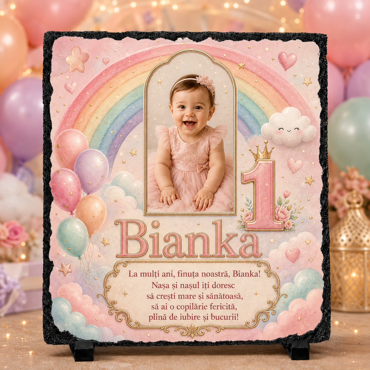 Placă Ardezie Personalizată 20x20 cm – Cadou Aniversar Copii