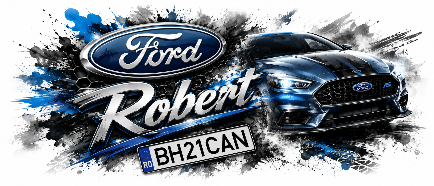 Cană personalizată Ford cu nume și număr de înmatriculare – Cadou auto pentru pasionații Ford