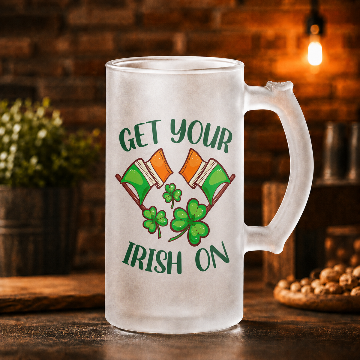 Halbă de bere din sticlă mată „Get Your Irish On” – 500 ml