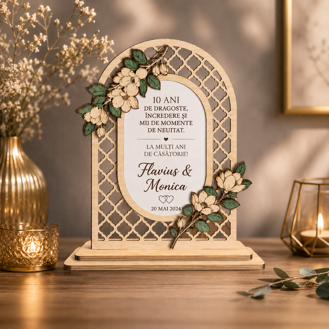Plachetă Decorativă Personalizată pentru Nuntă – Cadou Elegant pentru Miri, Logodnă sau Aniversare