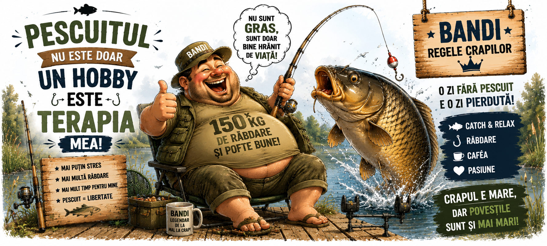 Cană personalizată pentru pescari cu nume – „Pescuitul nu este doar un hobby, este terapia mea” | Model Crap | Cadou personalizat pentru pescar
