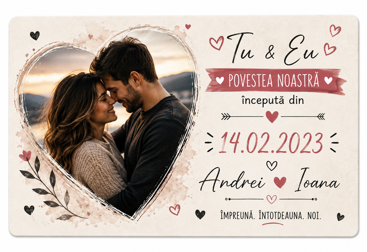 Magnet de frigider personalizat pentru cupluri cu fotografie, nume și data relației – 9,5 × 6,5 cm