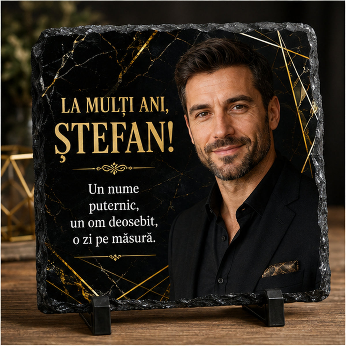 Piatră Ardezie Personalizată Ștefan 20x20 cm cu Poză – Cadou de Sfântul Ștefan