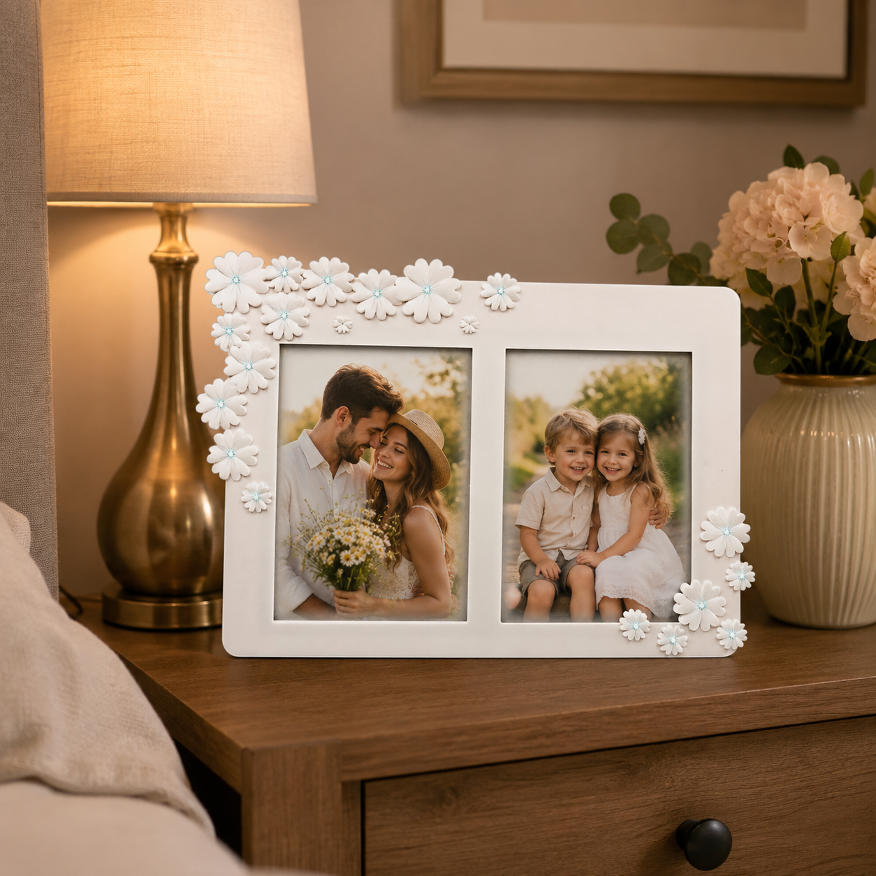 Ramă Foto Dublă Florală Personalizabilă – 2 Fotografii 13×18 cm