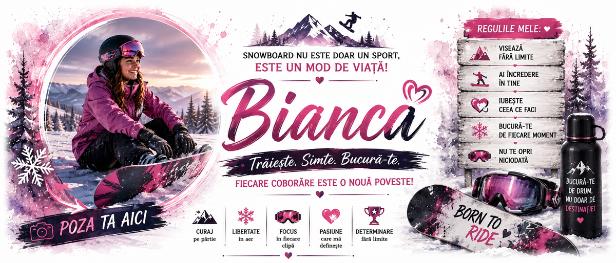 Cană personalizată pentru snowboarderi cu nume și fotografie – 330 ml