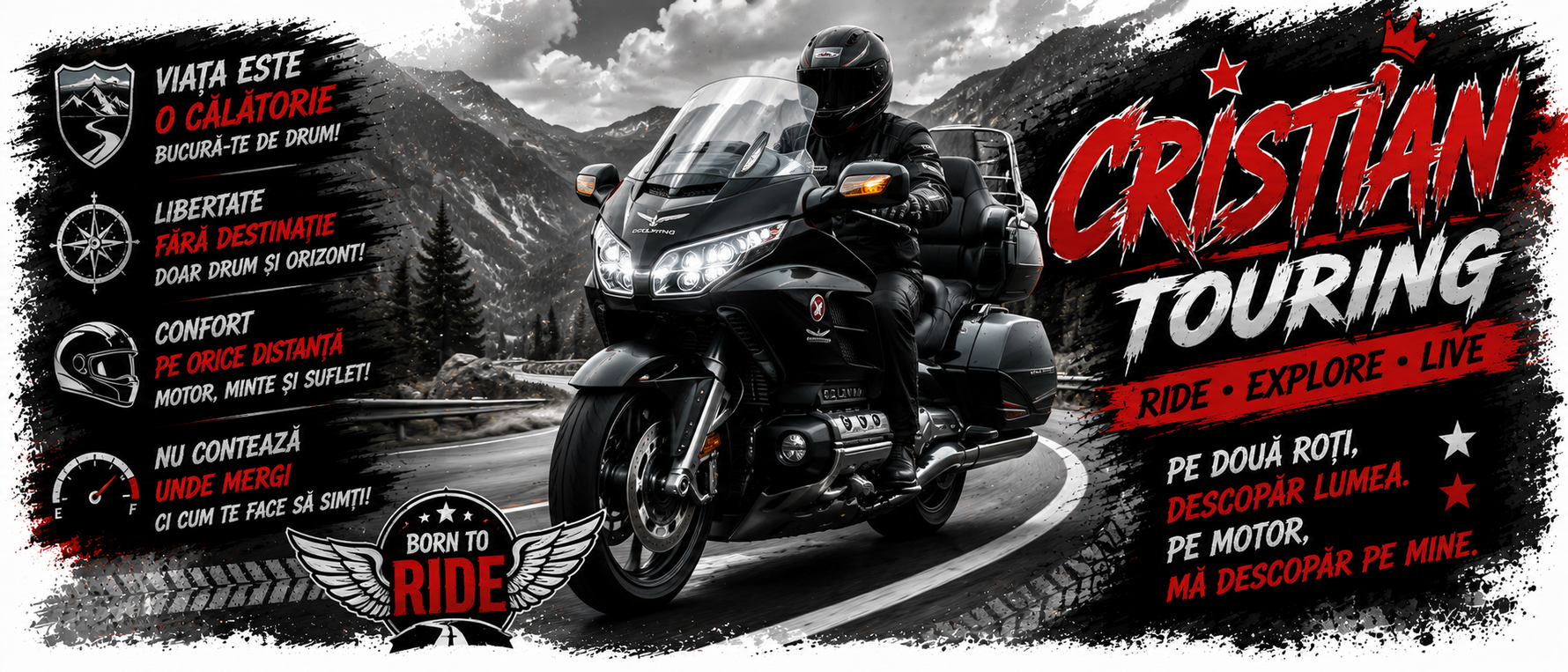 Cană personalizată Touring – Motociclist | Cu nume personalizabil | Cadou pentru pasionații de motociclete Adventure &amp; Touring | 330 ml