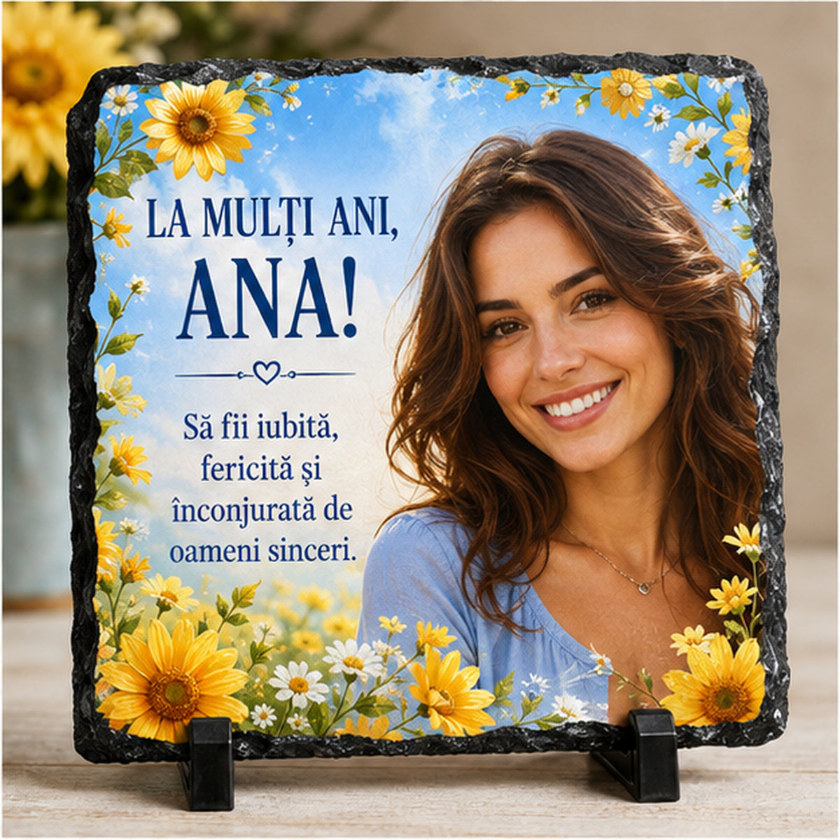 Piatră Ardezie Personalizată Ana 20x20 cm cu Poză – Cadou de Sfânta Ana