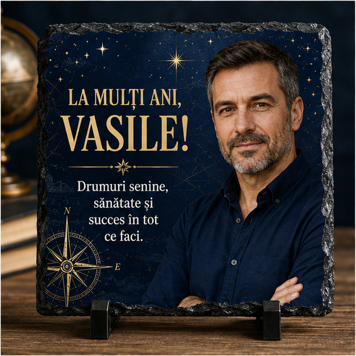 Piatră Ardezie Personalizată Vasile 20x20 cm cu Poză – Cadou de Sfântul Vasile