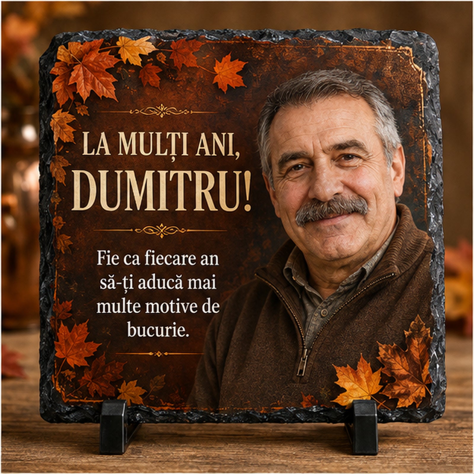 Piatră Ardezie Personalizată Dumitru 20x20 cm cu Poză – Cadou de Sfântul Dumitru