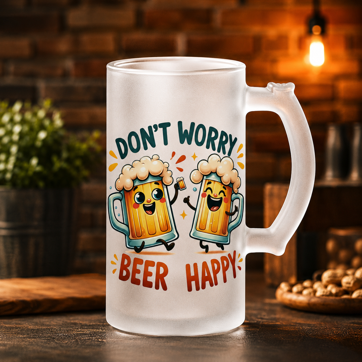 Halbă de bere 500 ml „Don’t Worry, Beer Happy” – cadou amuzant pentru iubitorii de bere