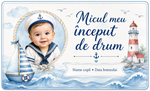 Mărturie de botez băiețel – Magnet de frigider personalizat 9 × 5,5 cm cu tematică marină