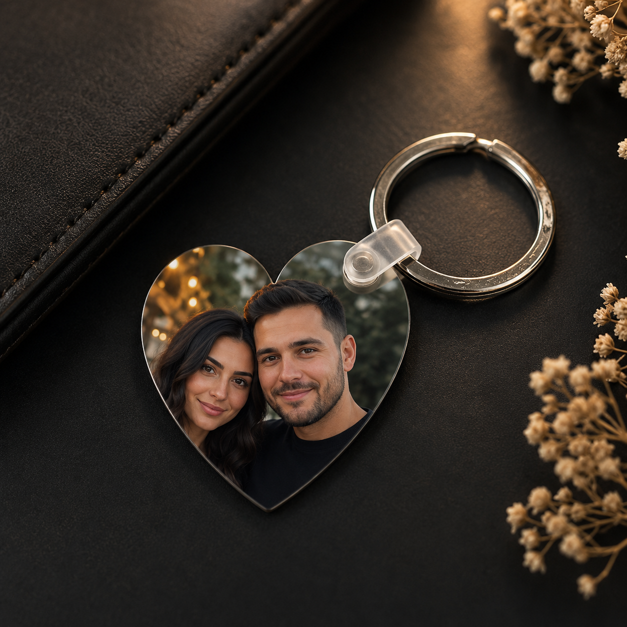 Breloc Inimă Personalizat cu Poză – MDF Alb, Personalizabil