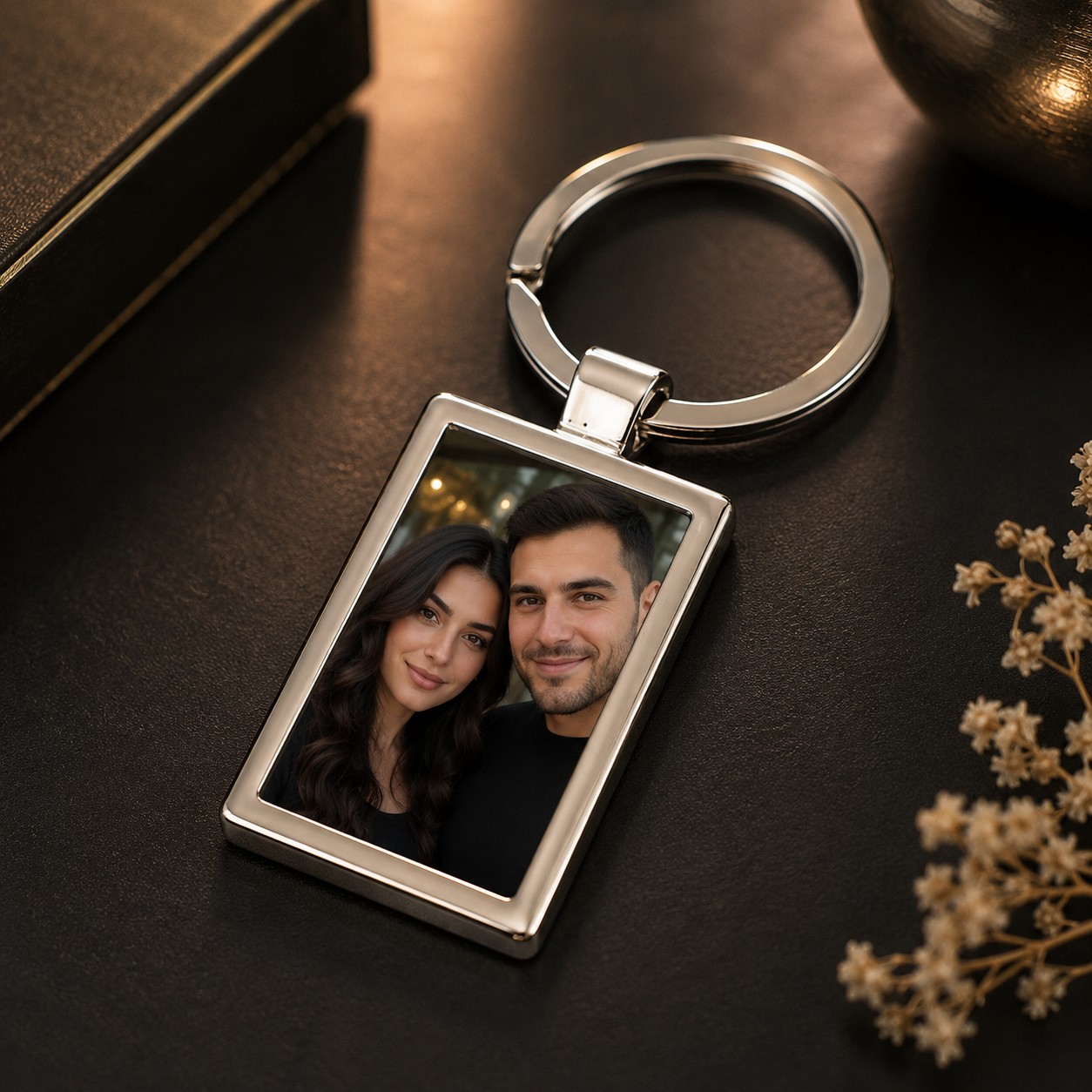 Breloc Dreptunghiular Personalizat cu Poză – Oțel Inoxidabil