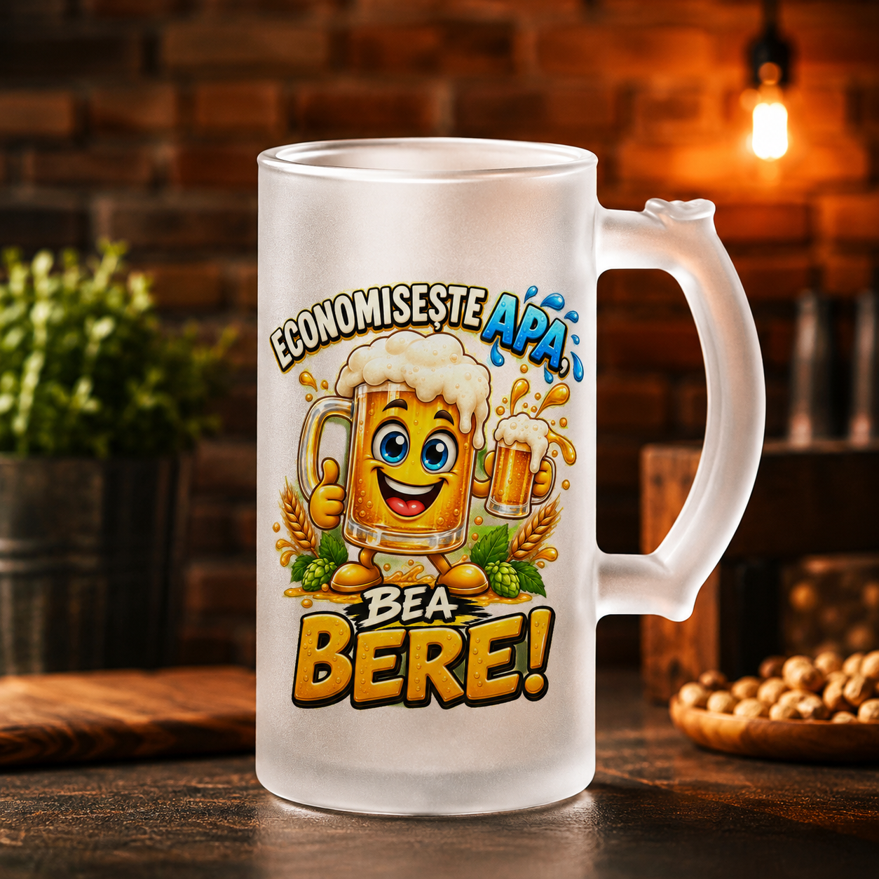 Halbă de bere 500 ml „Economisește apă, bea bere!” – cadou amuzant pentru iubitorii de bere