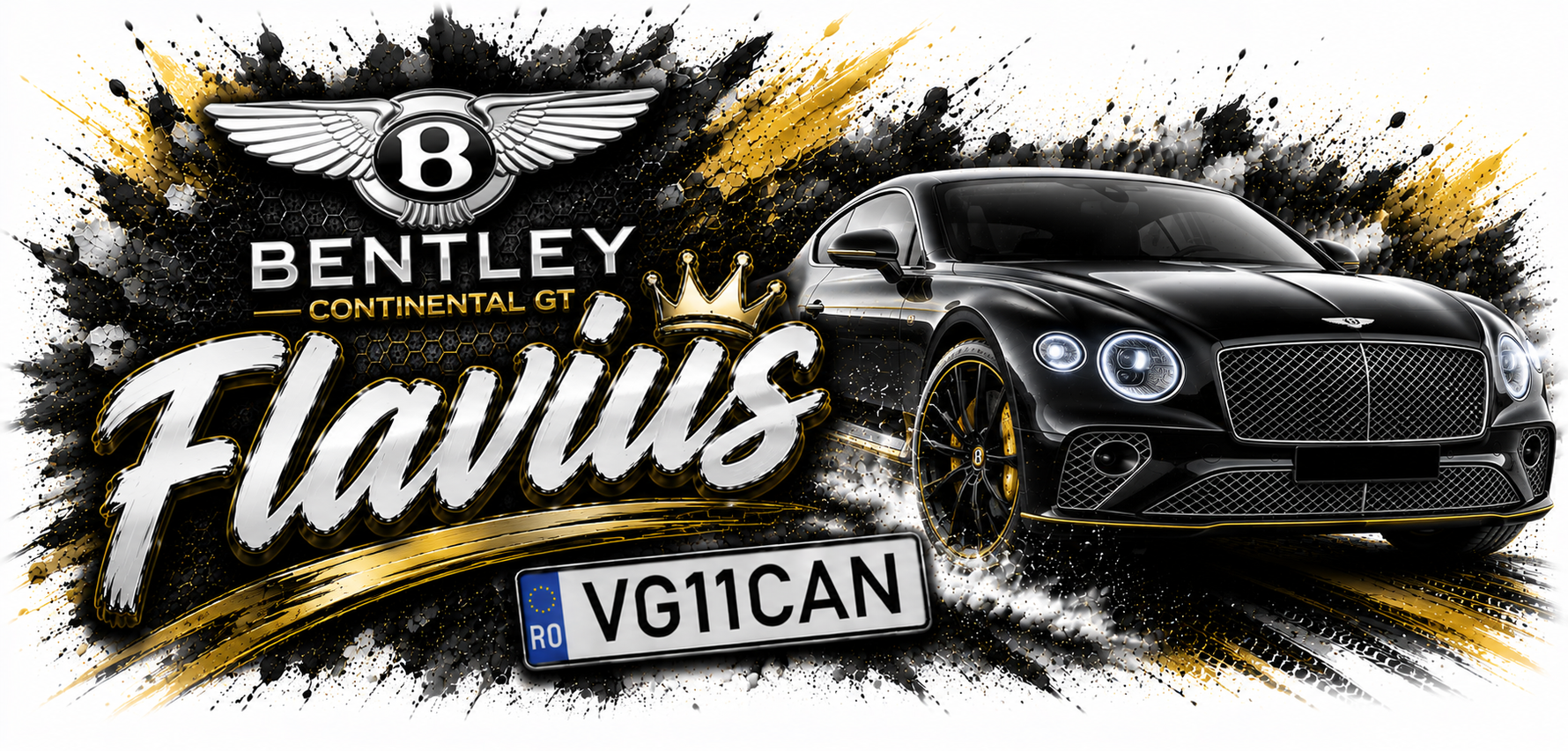 Cană personalizată Bentley cu nume și număr de înmatriculare – Cadou auto premium