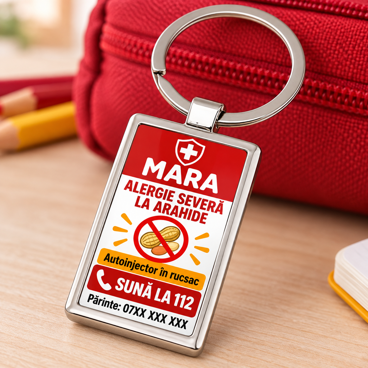 Breloc personalizat pentru copii cu alergie severă la arahide