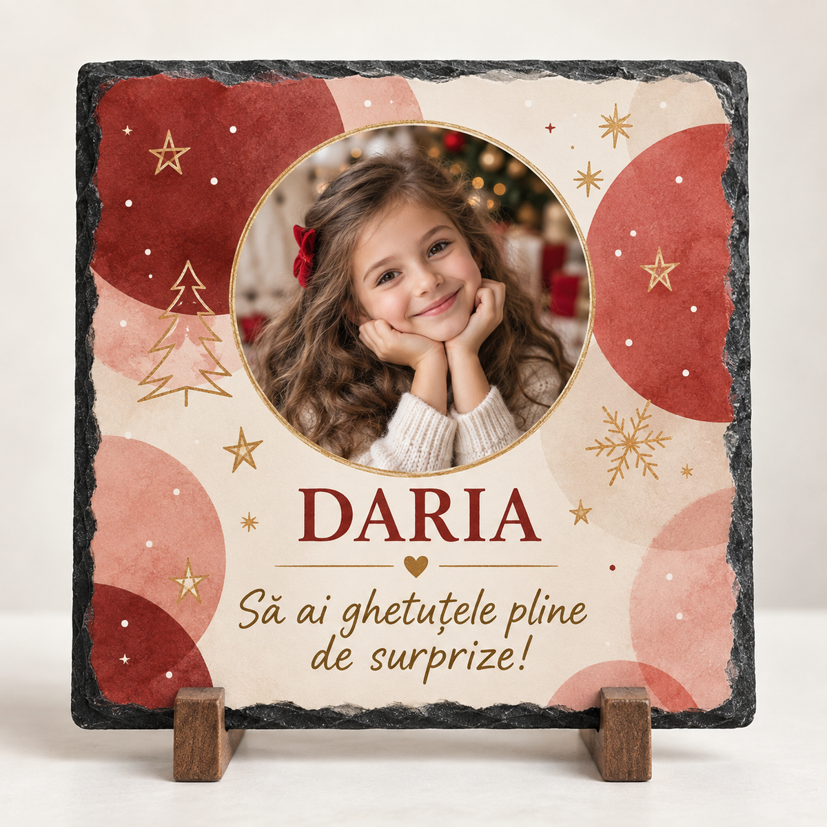 Placă Ardezie Personalizată pentru Fetiță 20×20 cm – Cadou de Moș Nicolae cu Poză și Nume