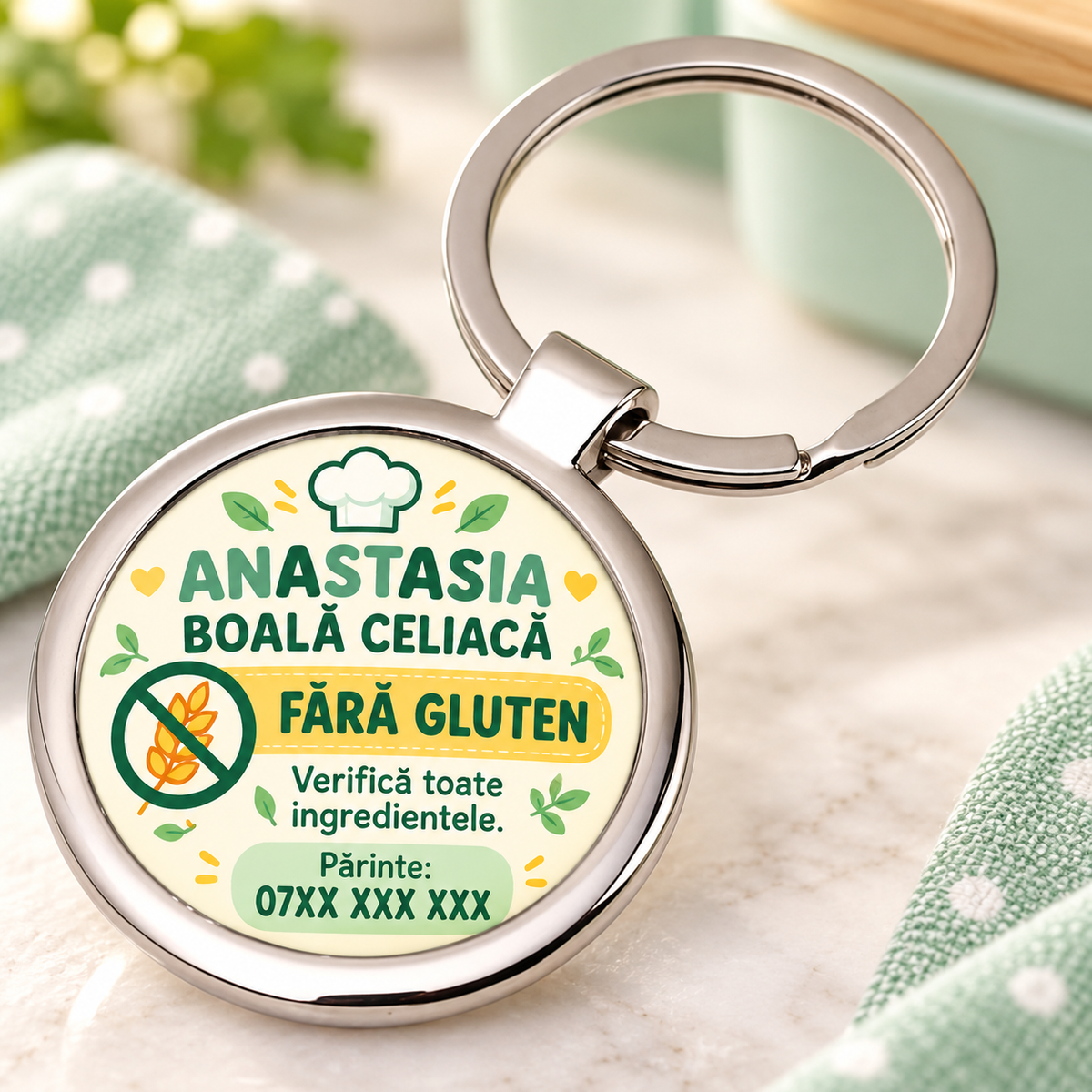 Breloc personalizat pentru copii cu boală celiacă – fără gluten