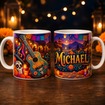 Cană personalizată cu nume – tematică mexicană Día de los Muertos, 330 ml