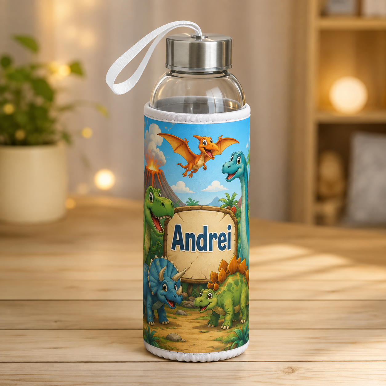 Bidon de Sticlă Personalizat 500 ml cu Husă Textilă – Cadoul Perfect pentru Școală, Grădiniță și Activități Zilnice