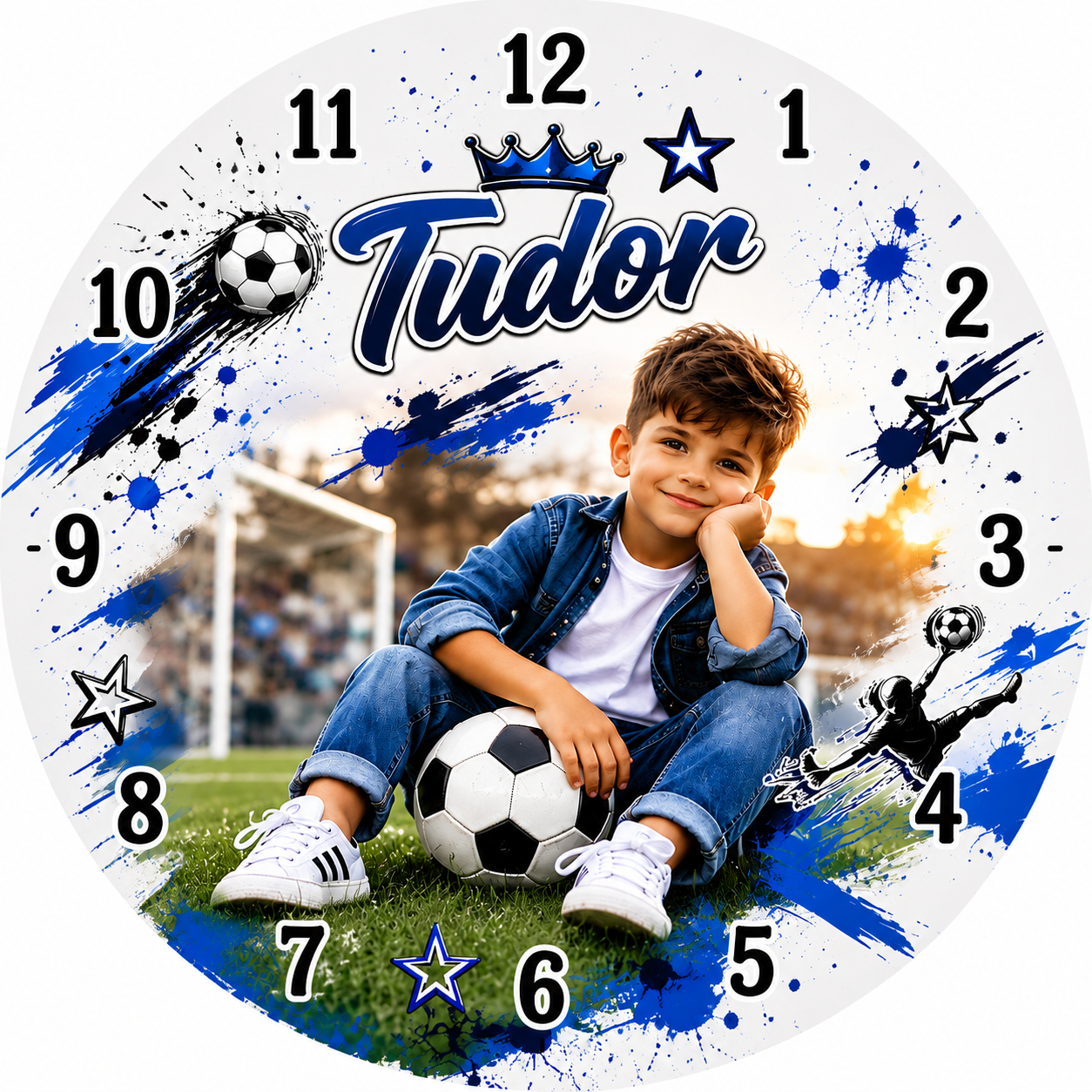 Ceas Personalizat fotbal pentru Copii cu Poză și Nume – Diametru 20 cm