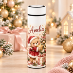 Termos Personalizat 500 ml cu Infuzor de Ceai și Nume – Model Ursuleț de Crăciun
