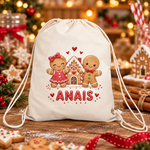 Sac sport personalizat pentru copii – Turtă Dulce de Crăciun cu nume | Canvas 43 × 34 cm