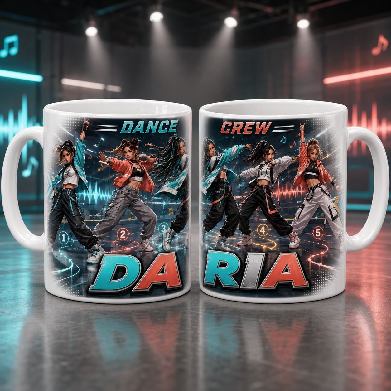 Cană personalizată cu nume pentru dansatoare – Dance Crew, 330 ml