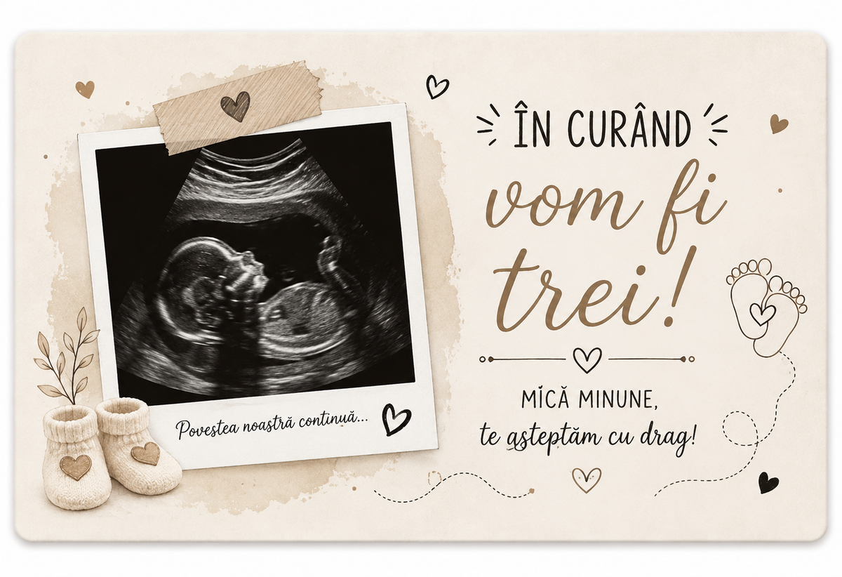 Magnet personalizat cu ecografie – „În curând vom fi trei!”