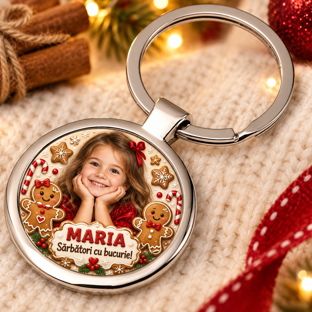 Breloc rotund personalizat cu poză pentru copii – cadou de sărbători