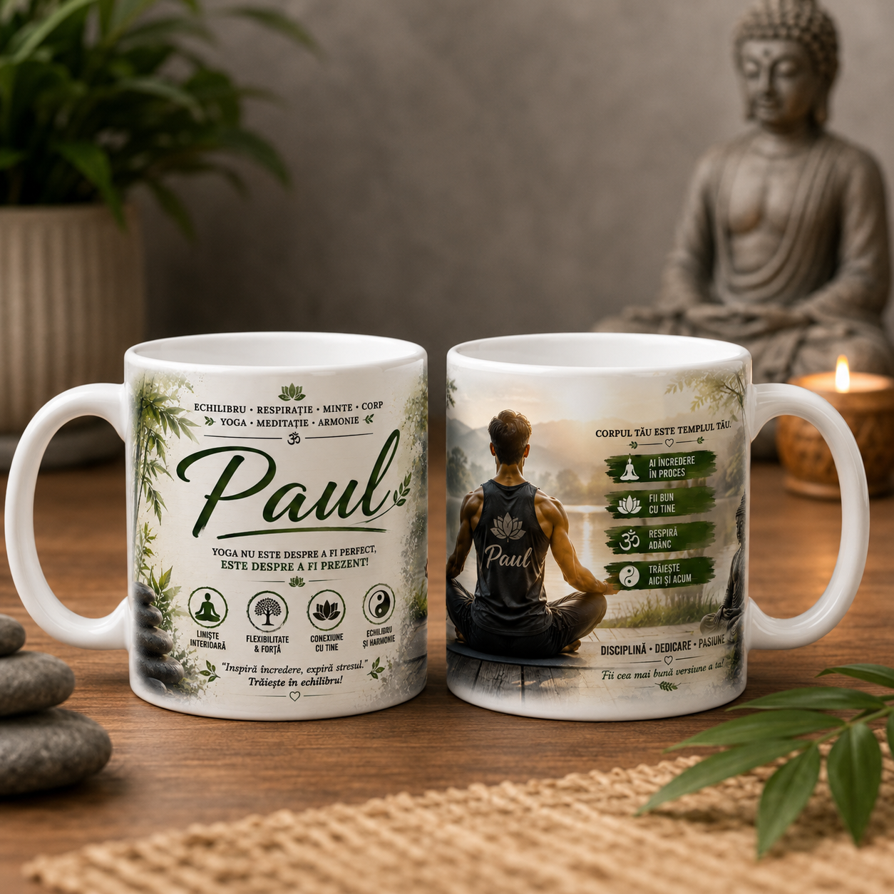 Cană Personalizată pentru Bărbat Pasionat de Yoga cu Nume – 330 ml