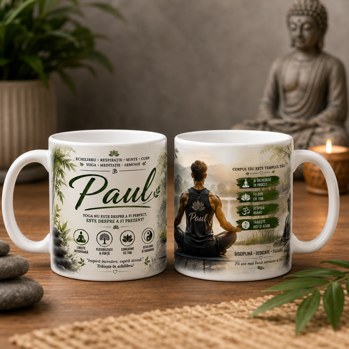 Cană Personalizată pentru Bărbat Pasionat de Yoga cu Nume – 330 ml