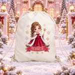 Sac sport personalizat pentru fetițe – Prințesă de Crăciun cu nume | Canvas 43 × 34 cm