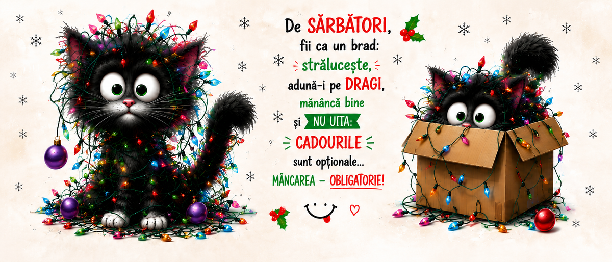 Cană amuzantă de Crăciun cu pisică – Cadou haios pentru sărbători 🎄🐱
