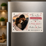 Magnet de frigider personalizat pentru cupluri cu fotografie, nume și data relației – 9,5 × 6,5 cm