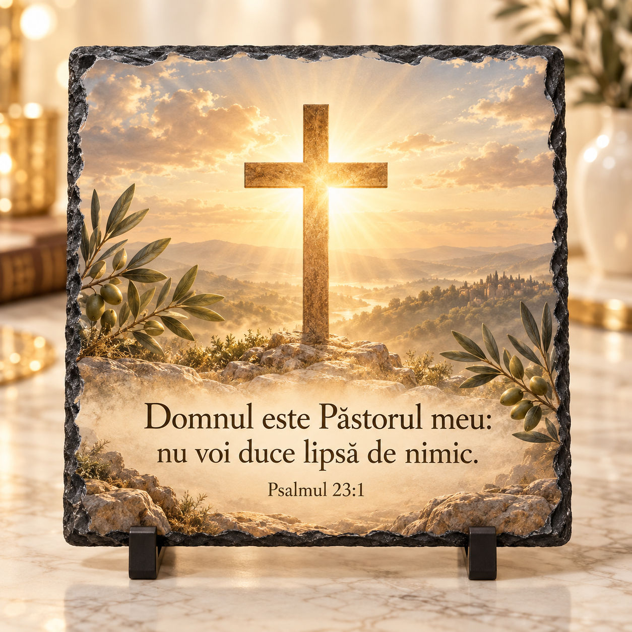 Placă Ardezie Personalizată 20x20 cm – „Domnul este Păstorul meu” | Psalmul 23:1