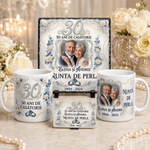 Set cadou Nunta de Perlă pentru 30 de ani de căsătorie cu două căni personalizate, ardezie 20 × 20 cm și magnet 9 × 5,5 cm