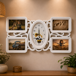 Ramă Foto Colaj cu Ceas – 4 Fotografii Personalizabile