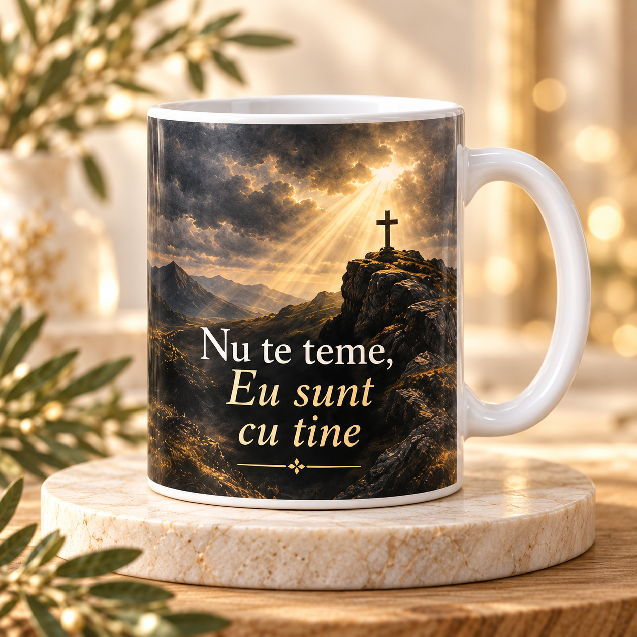 Cană religioasă 330 ml „Nu te teme, Eu sunt cu tine” – cadou creștin cu mesaj de încurajare