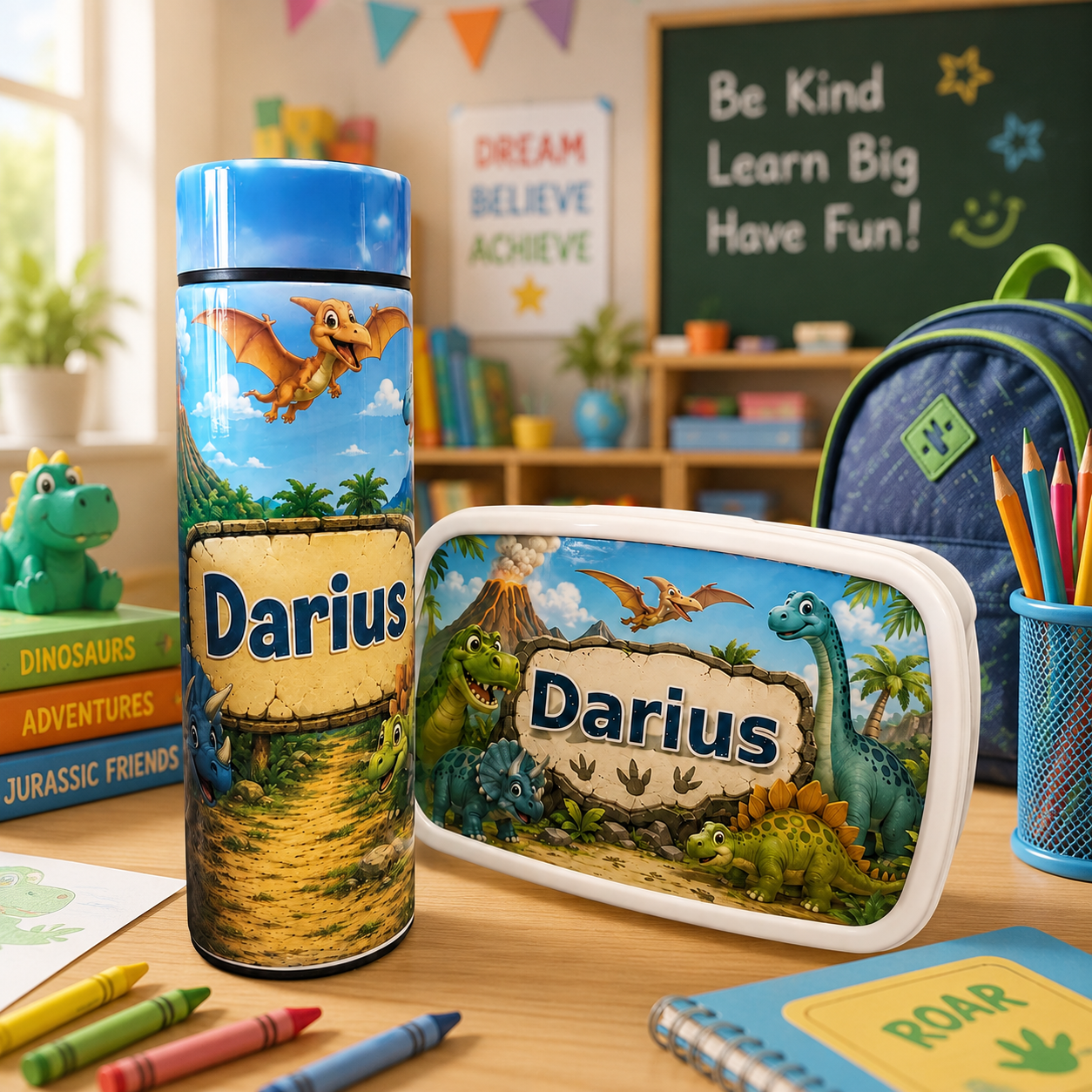 Set Personalizat Lunchbox și termos de Apă pentru Copii – Cadoul Ideal pentru Școală și Grădiniță