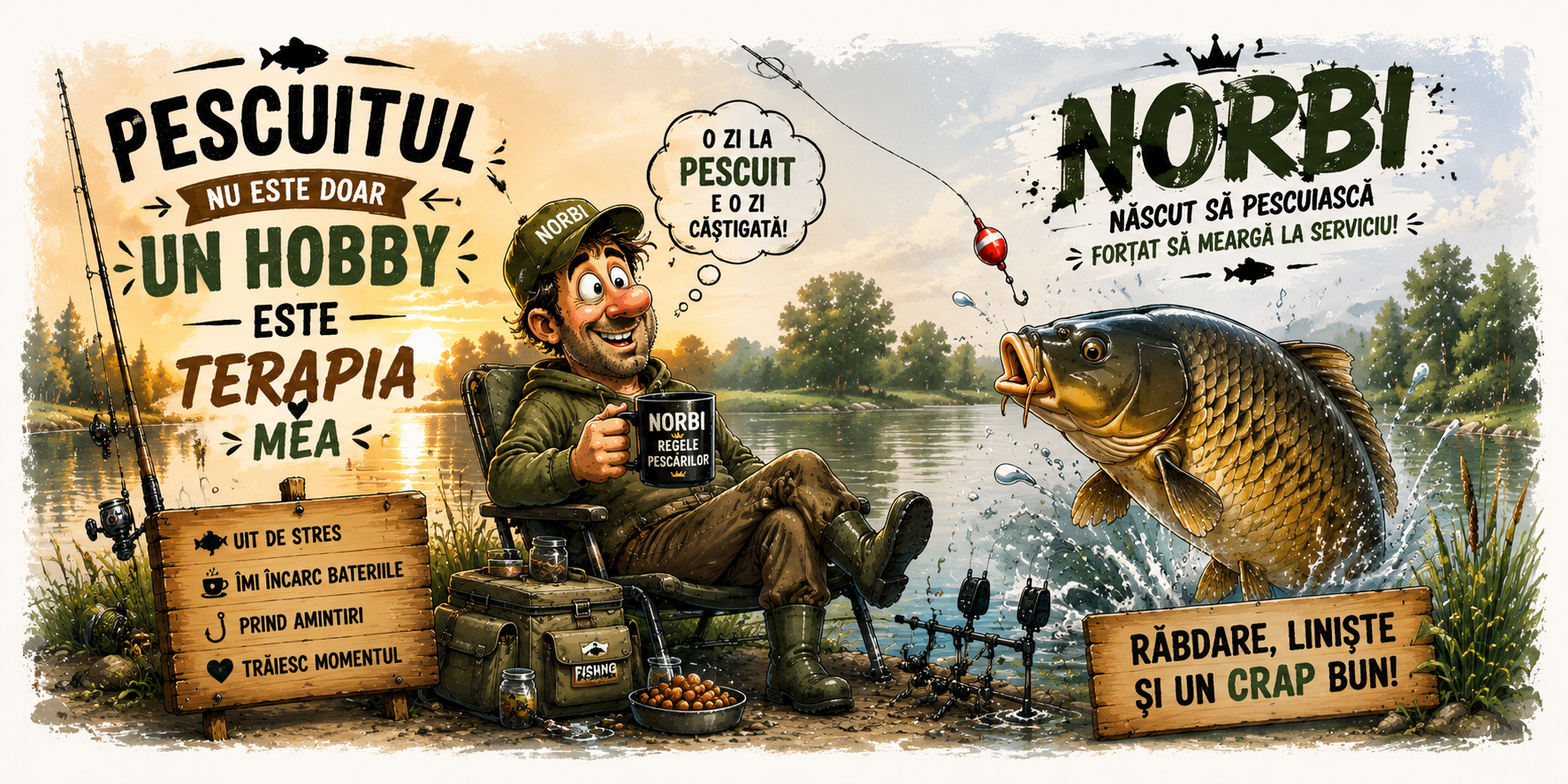 Cană personalizată pentru pescari – „Pescuitul nu este doar un hobby, este terapia mea” | Personalizabilă cu nume