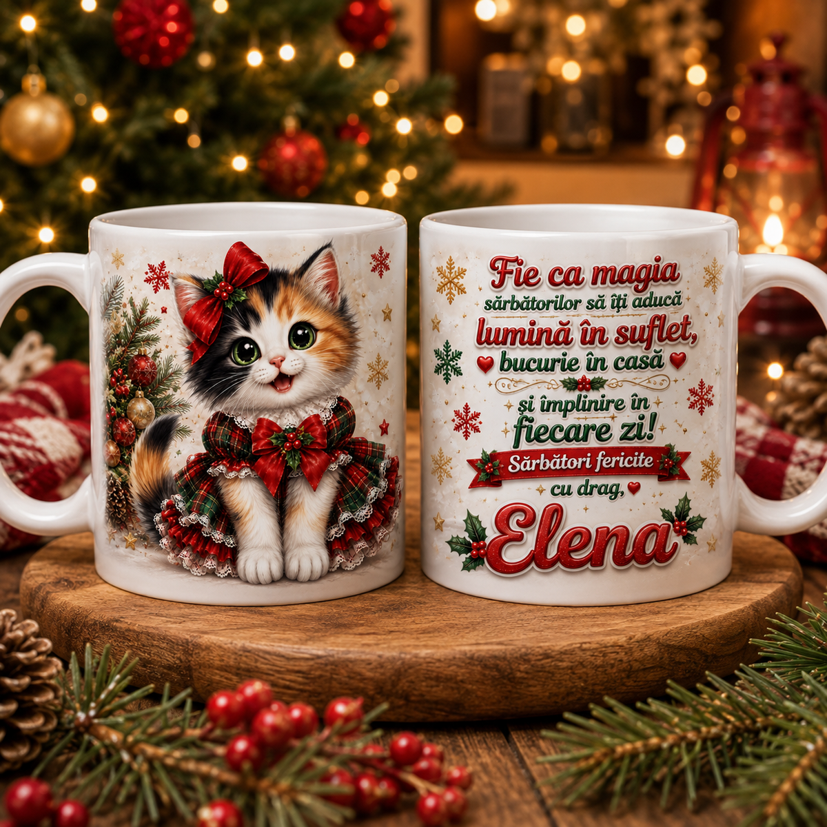 Cană personalizată de Crăciun cu nume – Cadou de sărbători 🎄🎁