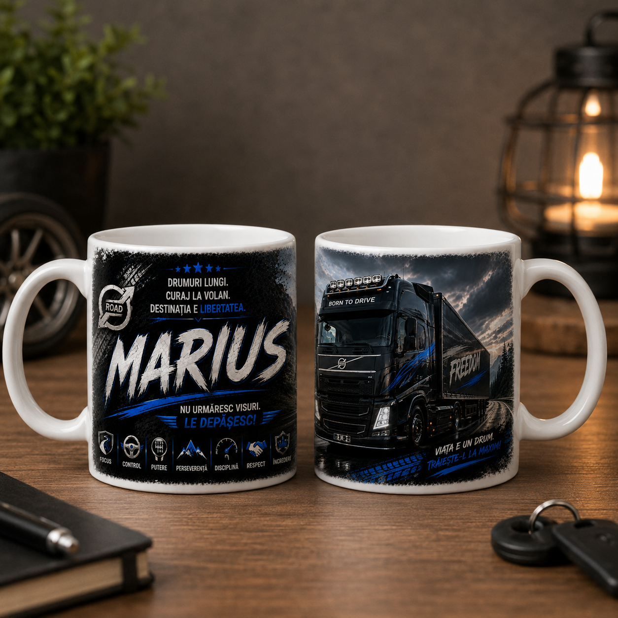Cană personalizată pentru șofer de camion cu nume – cadou pentru camionagiu, 330 ml