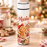 Termos Personalizat 500 ml cu Infuzor de Ceai și Nume – Turtă Dulce de Crăciun