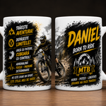 Cană personalizată MTB (Mountain Bike) – Cu nume personalizabil | Cadou pentru pasionații de Mountain Bike | 330 ml