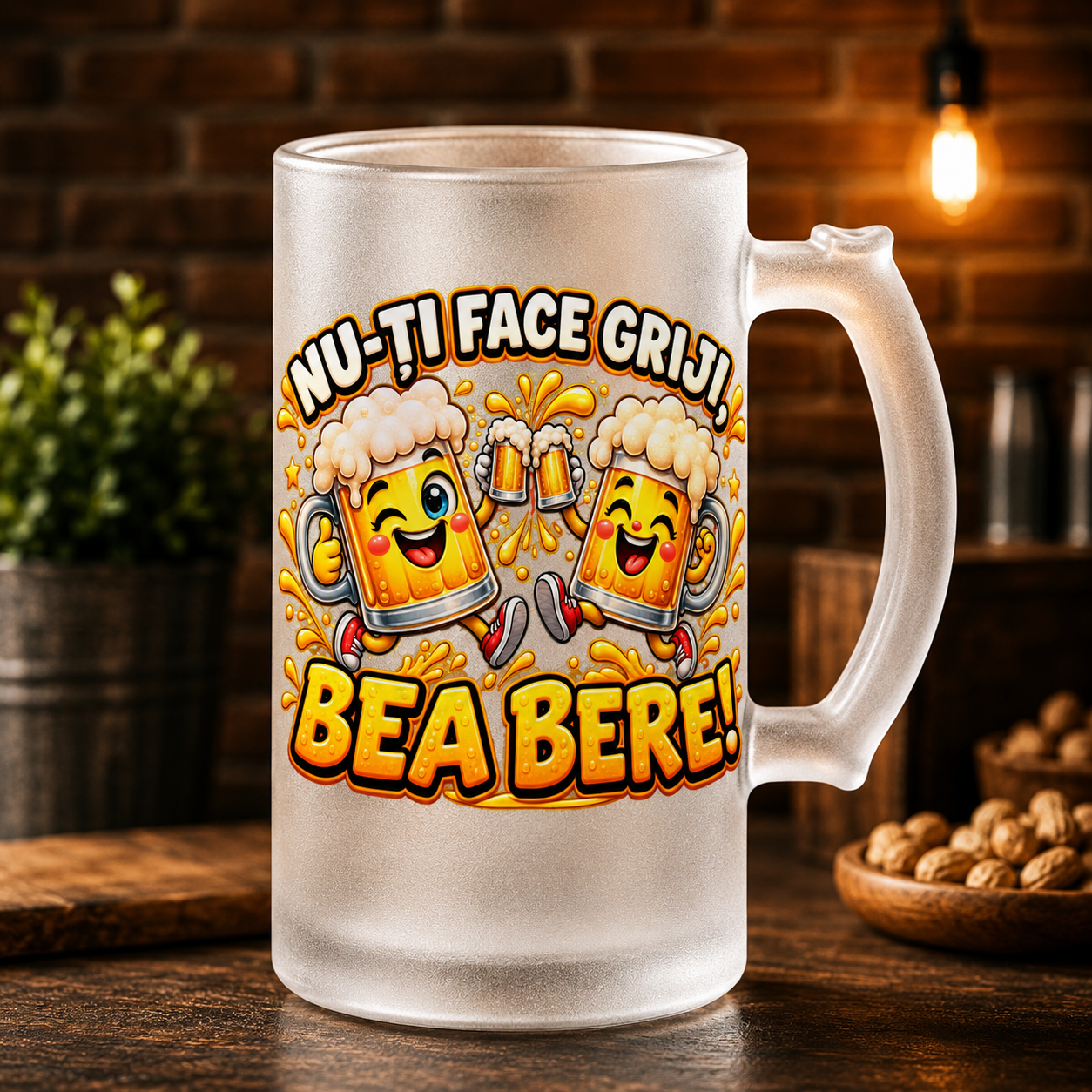 Halbă de bere 500 ml „Nu-ți face griji, bea bere!” – cadou amuzant pentru iubitorii de bere