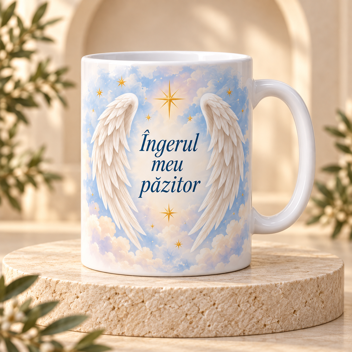 Cană religioasă 330 ml „Îngerul meu păzitor” – cadou creștin cu aripi de înger